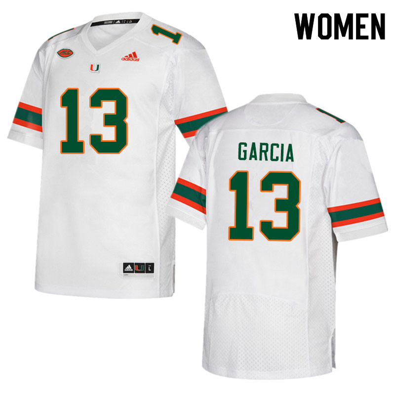Women #13 Jake Garcia Miami Hurricanes College Football Jerseys Sale-White